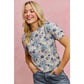 FLORAL PRINT SHORT SLEEVES SWEATER KNIT TOP