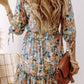 Floral V Neck High Waist Ruffled Dress