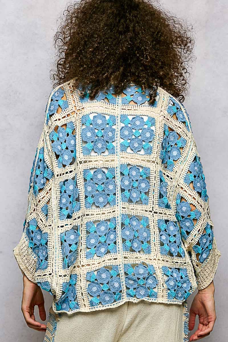 Dolman Sleeve Varied Pattern Crochet Open Cardigan