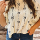 Bow Print Puff Short Sleeve Top