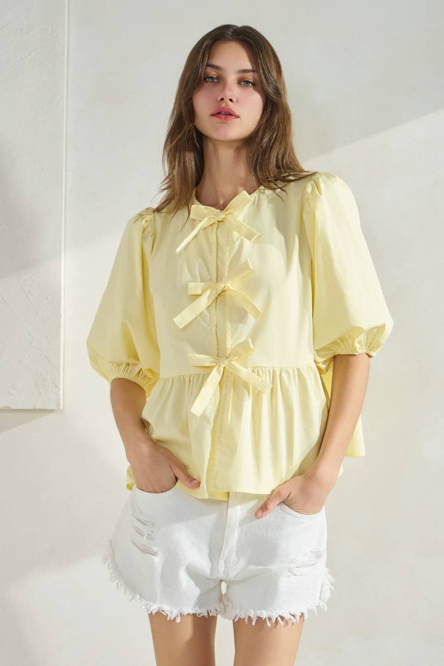 Poppi Front Tie Ribbon Blouse