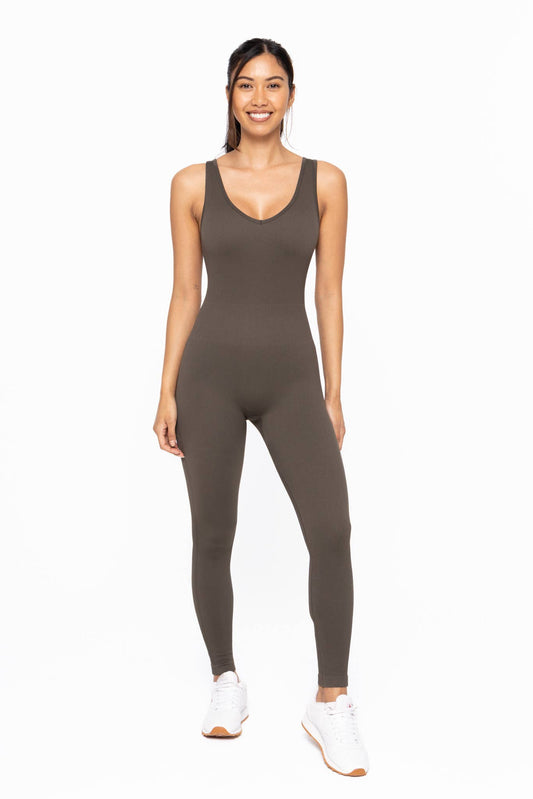 Ribbed Seamless V-Neck Catsuit