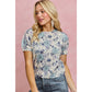 FLORAL PRINT SHORT SLEEVES SWEATER KNIT TOP