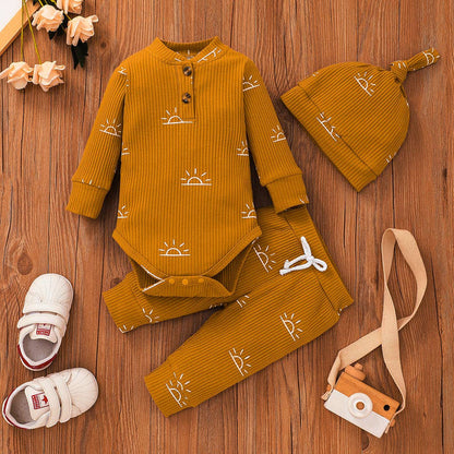 3-piece Baby Boy Sun Romper Pants Cap Set