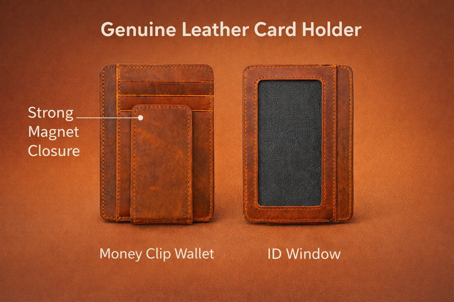 Leather Card Holder with Money Clip Minimalist Pocket wallet