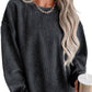 Custom Solid Ribbed Knit Round Neck Pullover Sweatshirt