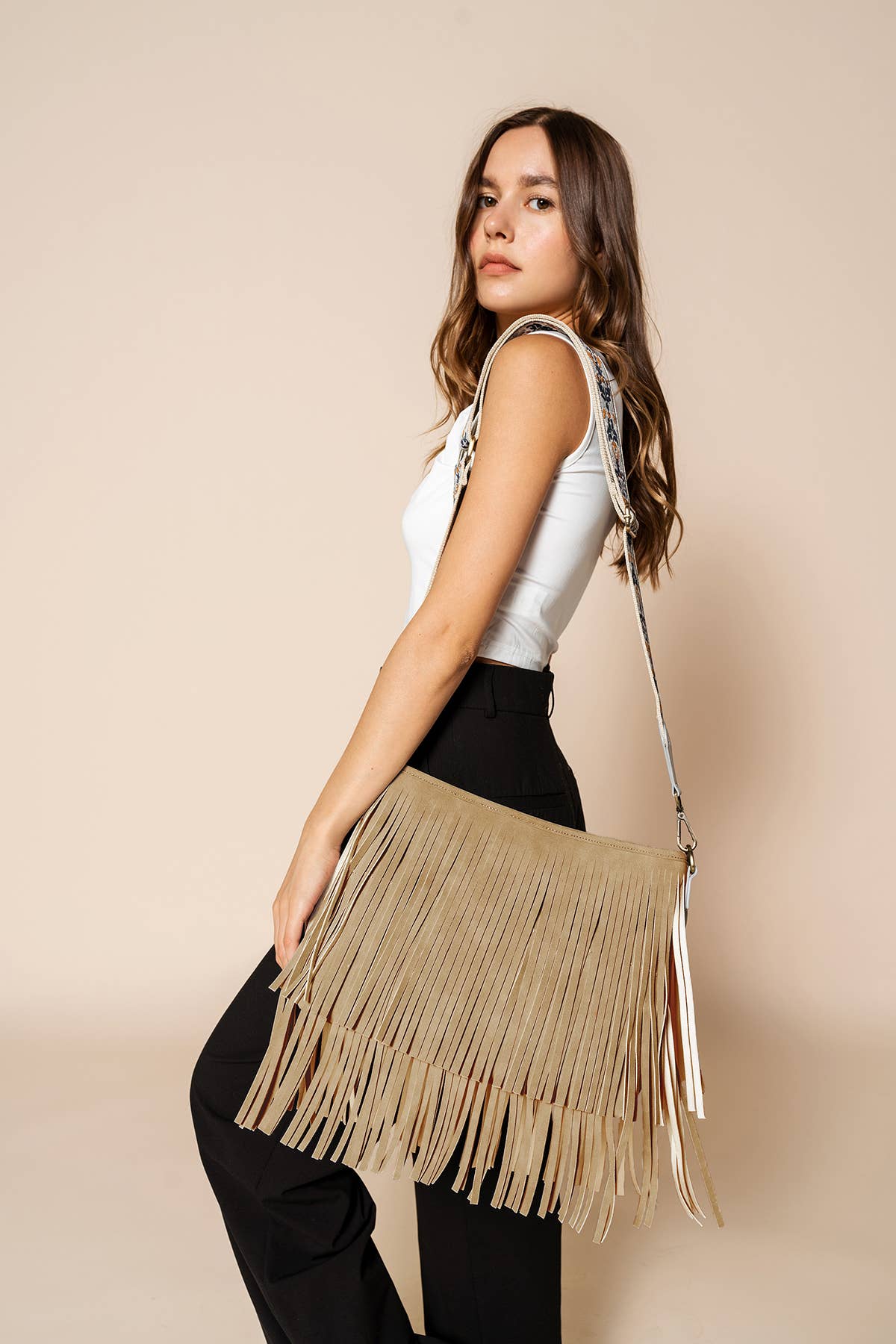 Sadie Suede Fringe Crossbody w/ Guitar Strap