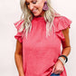 Flutter Sleeve Frilled Neck Textured Blouse