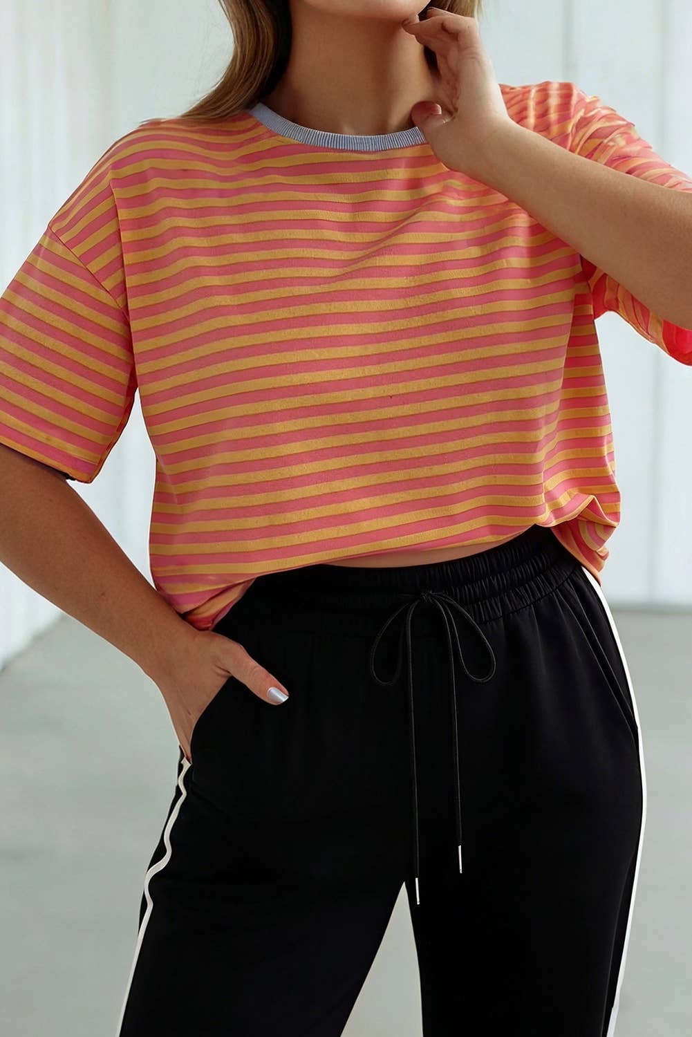 LAS Stripe Looks Contrast Drop Shoulder Loose Tee