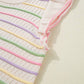 The Lila Oatmeal Colorful Striped Eyelet Knit Ruffled Sleeve Sweater T Shirt