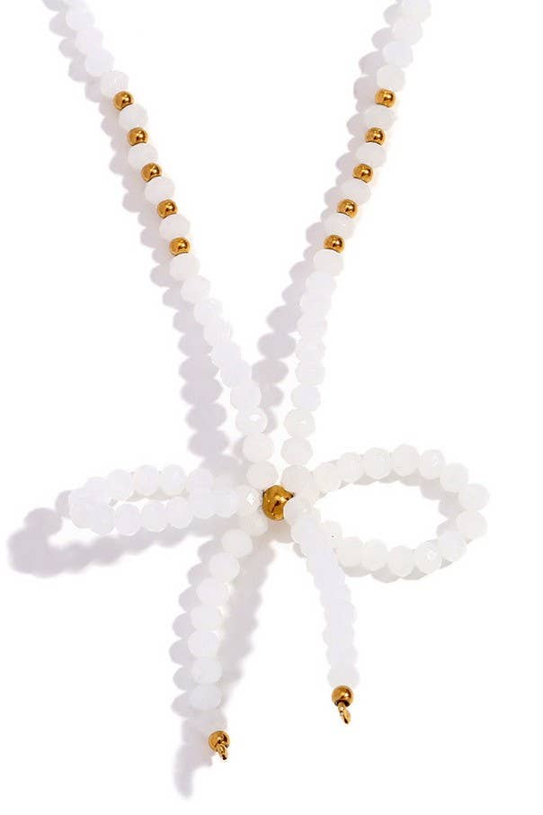 GLASS CRYSTAL BEADED BOW NECKLACE