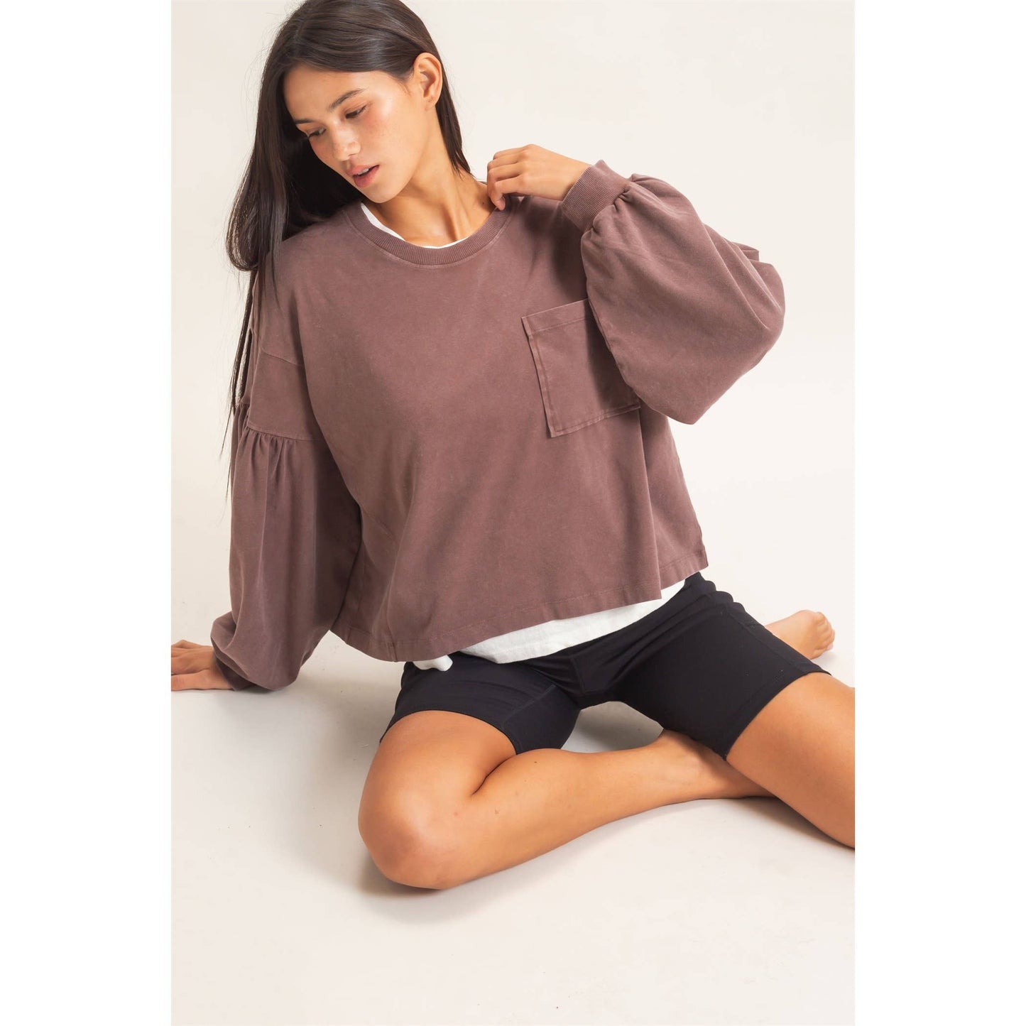 Mineral Wash Puff Long Sleeve Boxy Top