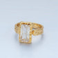 24K Gold Filled Clear CZ Baguette Hammered Wrap Band Ring