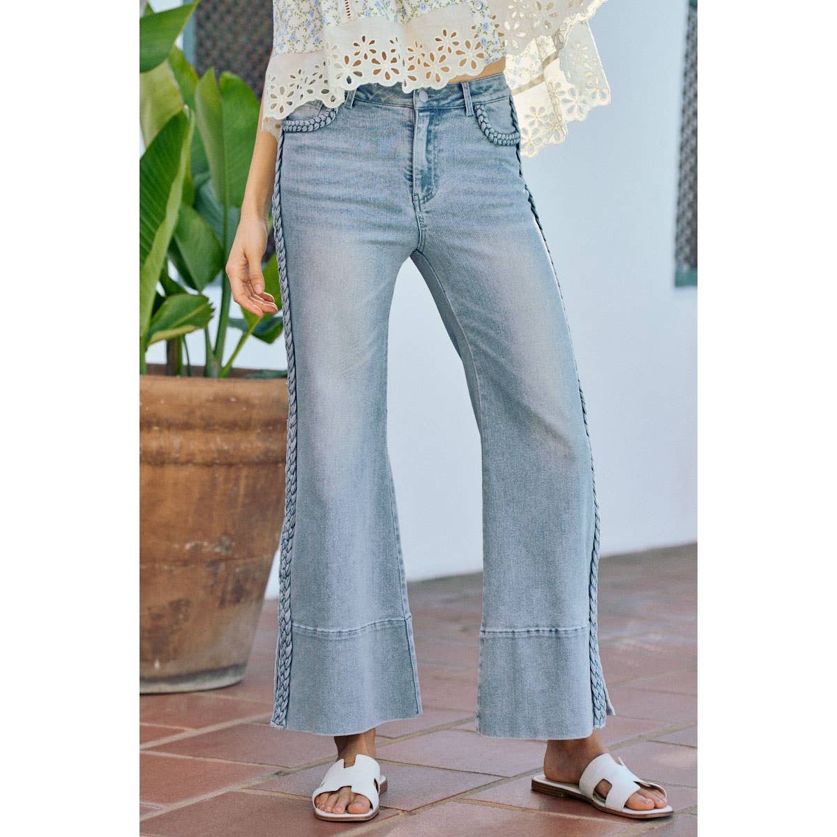 Braided Wide Leg Denim