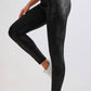 Black Crossed Dip Waist Sleek Leather Leggings