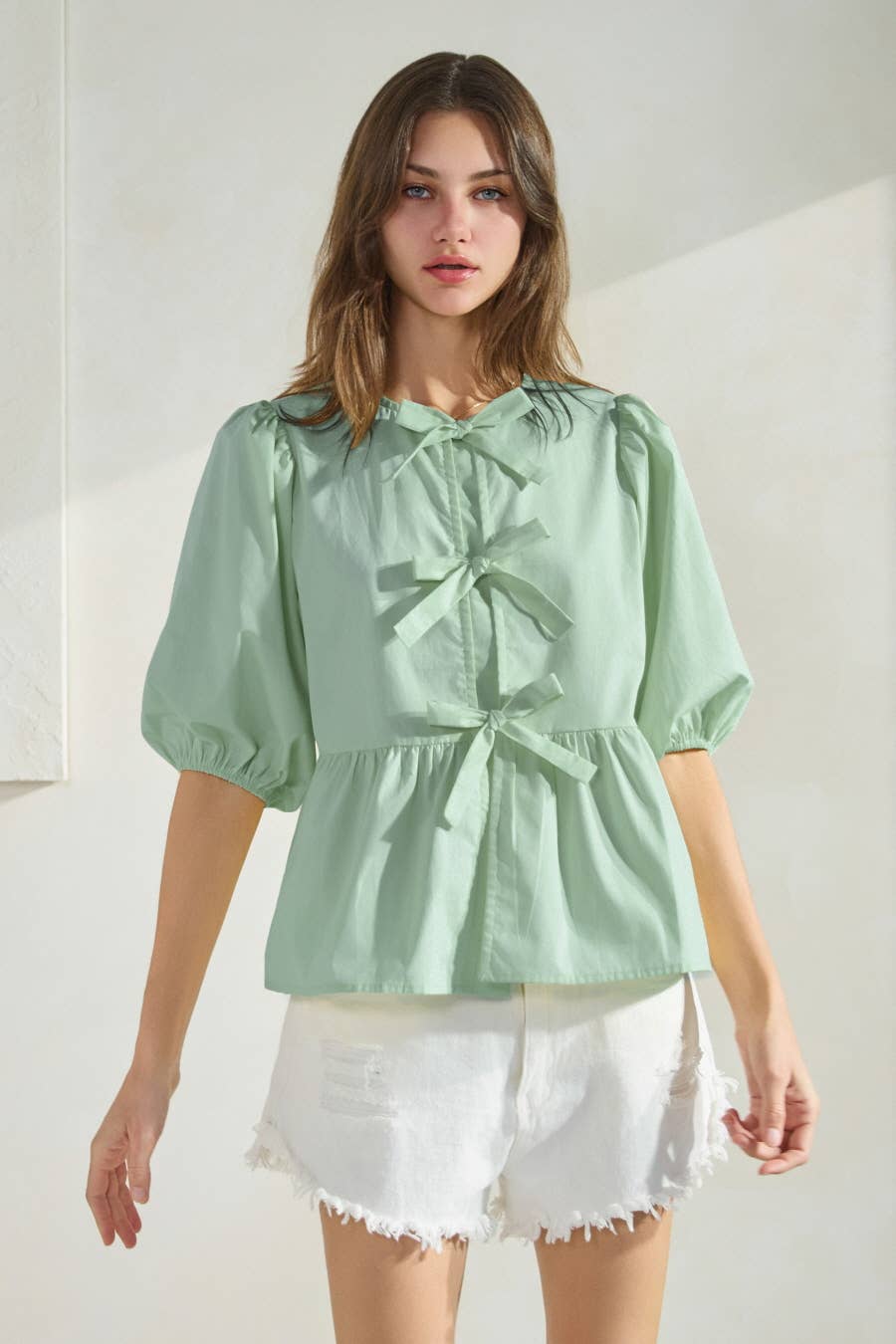 Poppi Front Tie Ribbon Blouse