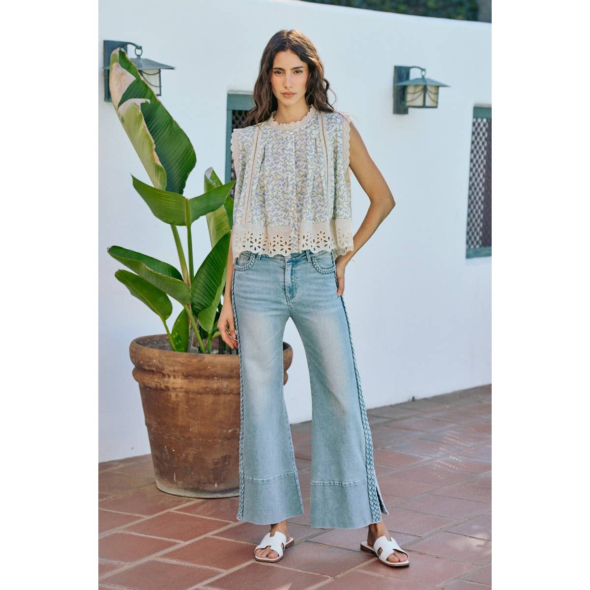 Braided Wide Leg Denim