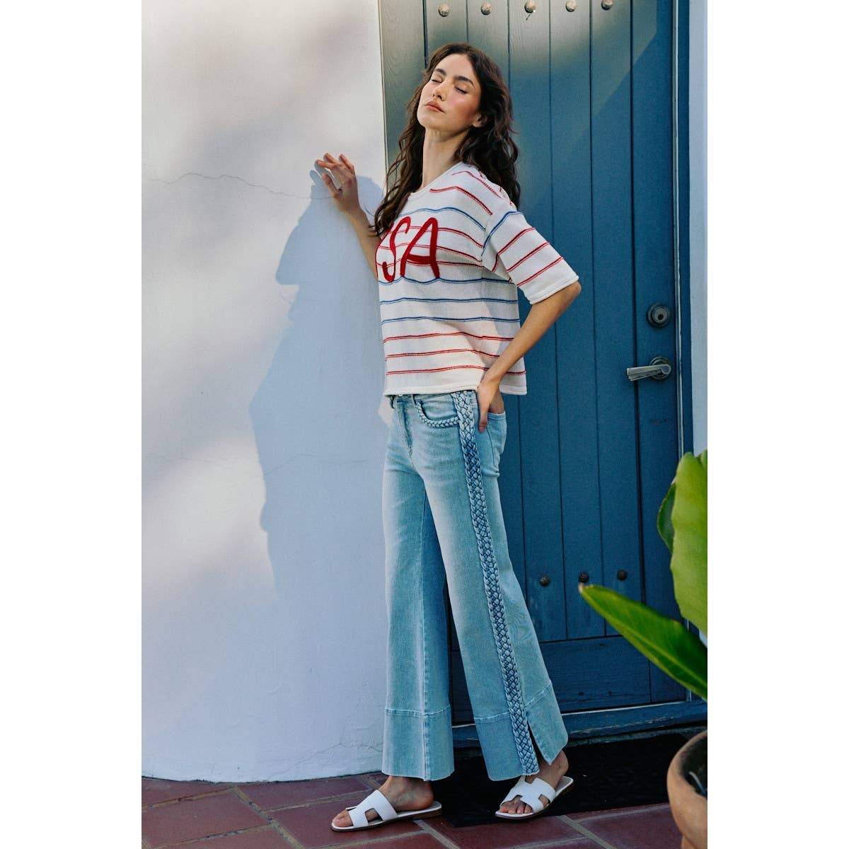 Braided Wide Leg Denim