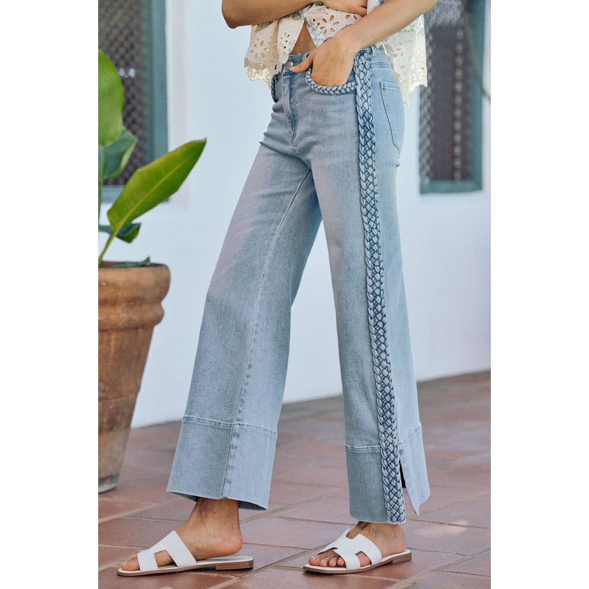 Braided Wide Leg Denim