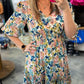 Floral V Neck High Waist Ruffled Dress