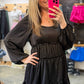 Tiered Ruffled Puff Sleeve Loose Fit Mini Dress