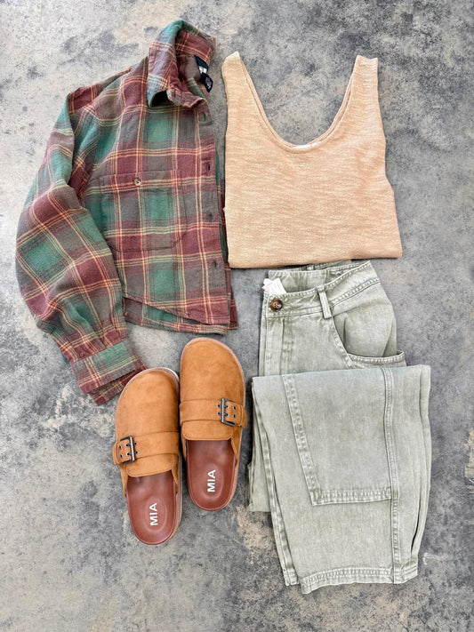 Bella Crop Plaid Button Up