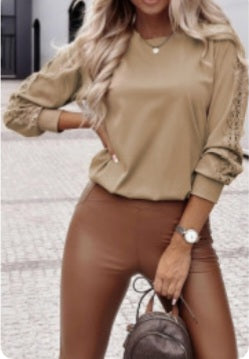 Tan LS with Lace Sleeve