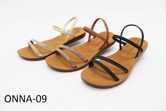 Wild Diva Rhinestone Elastic Ankle Strap Flat Sandal
