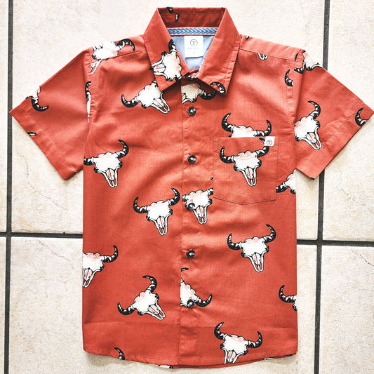 Boys Cow Skull  Print Shirt, Country shirt, Wild west Shirt