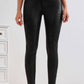 Black Crossed Dip Waist Sleek Leather Leggings