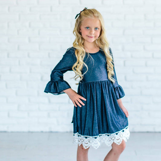 Kids Jean Dress with White Lace