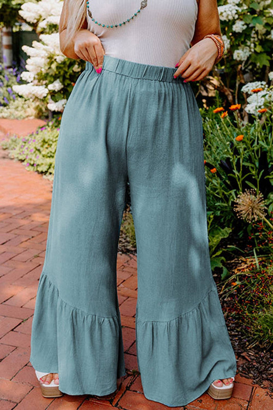 High Waist Ruffle Wide Leg Pants Plus Size
